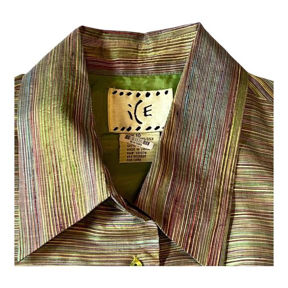 VINTAGE ICE Silk Striped Sleeveless Top | Size 10 | Green | Statement Y2K Formal - Picture 7 of 14